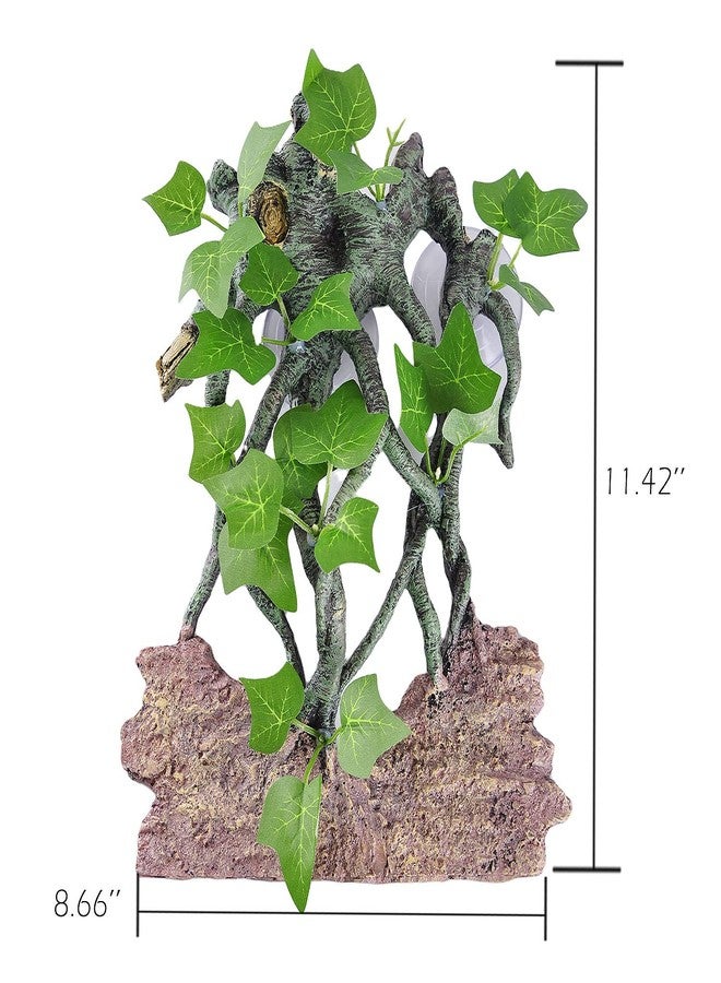 IBWell Resin Reptile Corner Branch with Rock, Amphibian Lizard Snake Climbing Ornament, Lifelike Terrarium Plant Decoration with Suction Cup - Image 2
